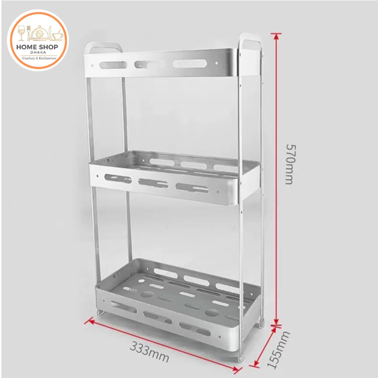 ANA Space Aluminum Three-Tier Square Storage Rack for Bathroom Kitchen Organizer - Image 5