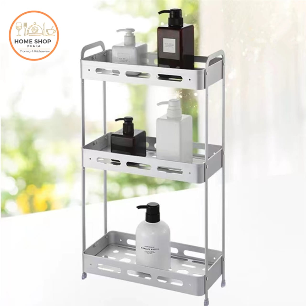 ANA Space Aluminum Three-Tier Square Storage Rack for Bathroom Kitchen Organizer