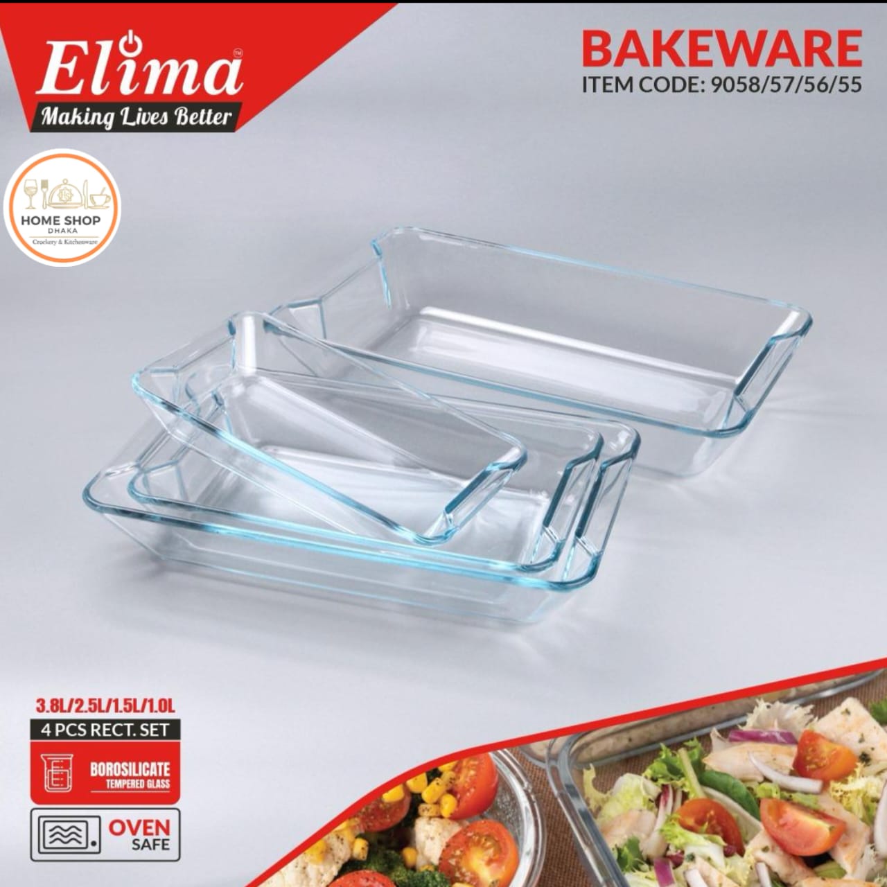 4 Pcs Oven Proof Glass Serving Dish Set / Bati Set – 3.5L, 2.2L, 1.5L,1L