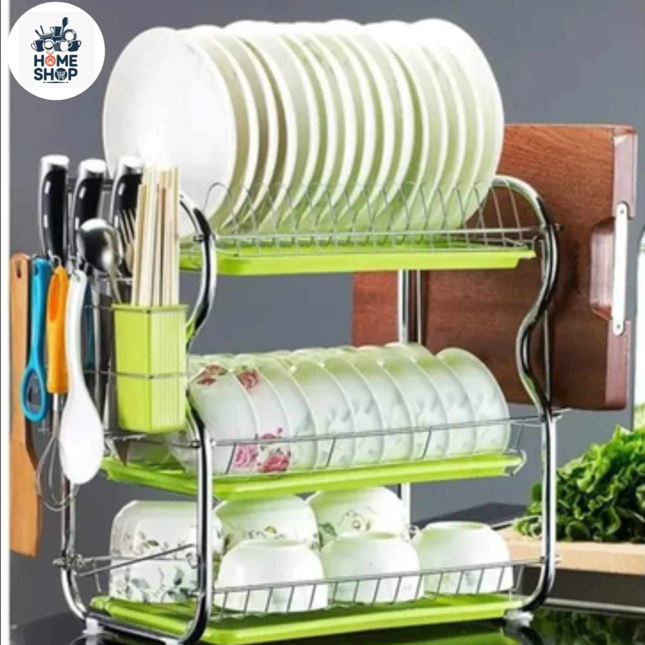 3 Layer stainless steel Kitchen Dish Rack - Silver - Image 2