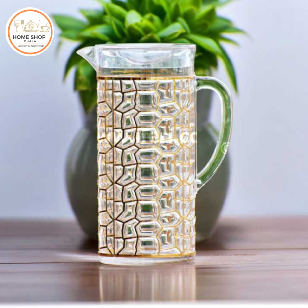2 Liter Acrylic Water Juice Jug - Same as Picture, Eco-Friendly, Golden Thin Pattern Drinking Pitcher