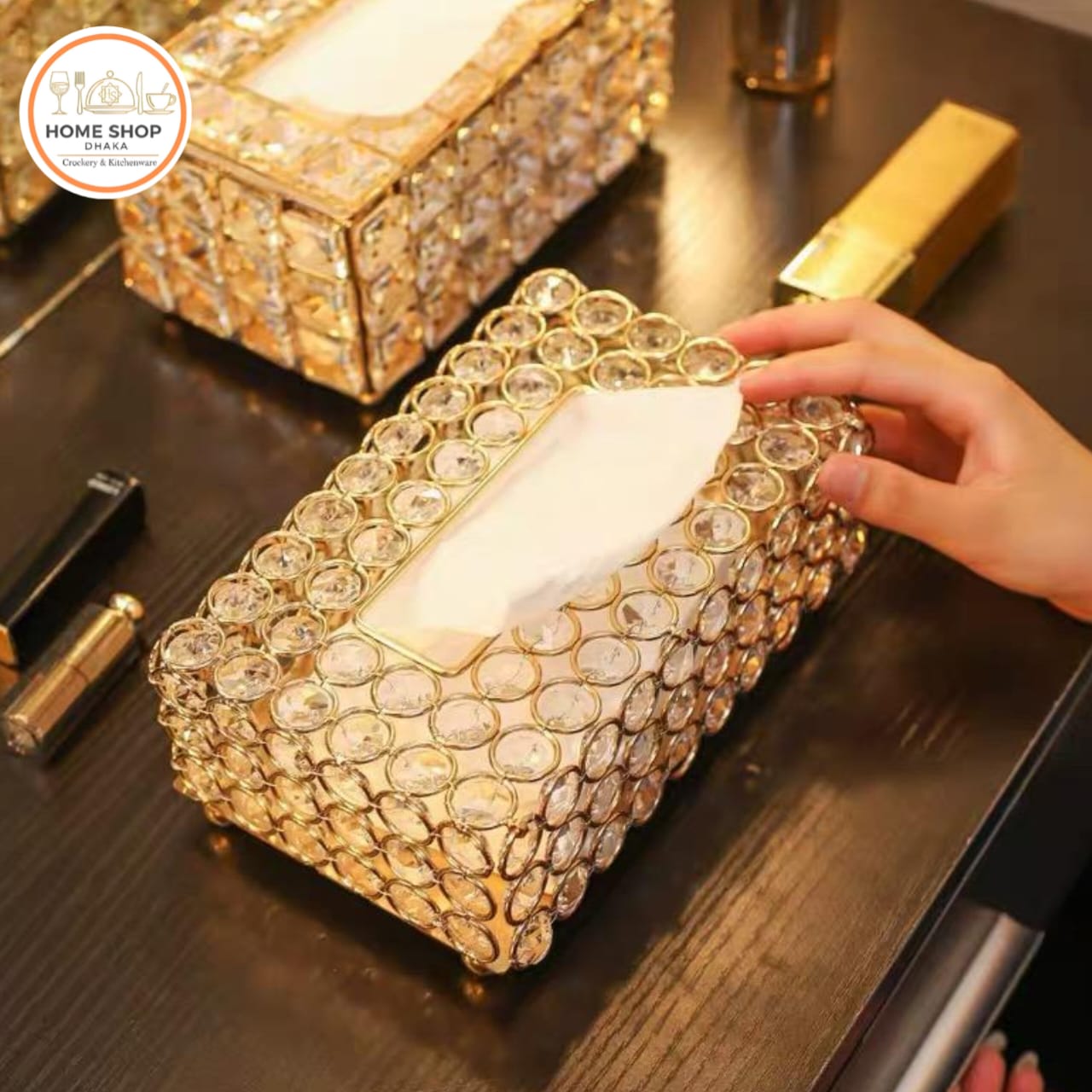 Sparkling Decorative Napkin Box Cover Crystal Tissue Box Holder for Bathroom Dresser Night Stand Car - Image 2