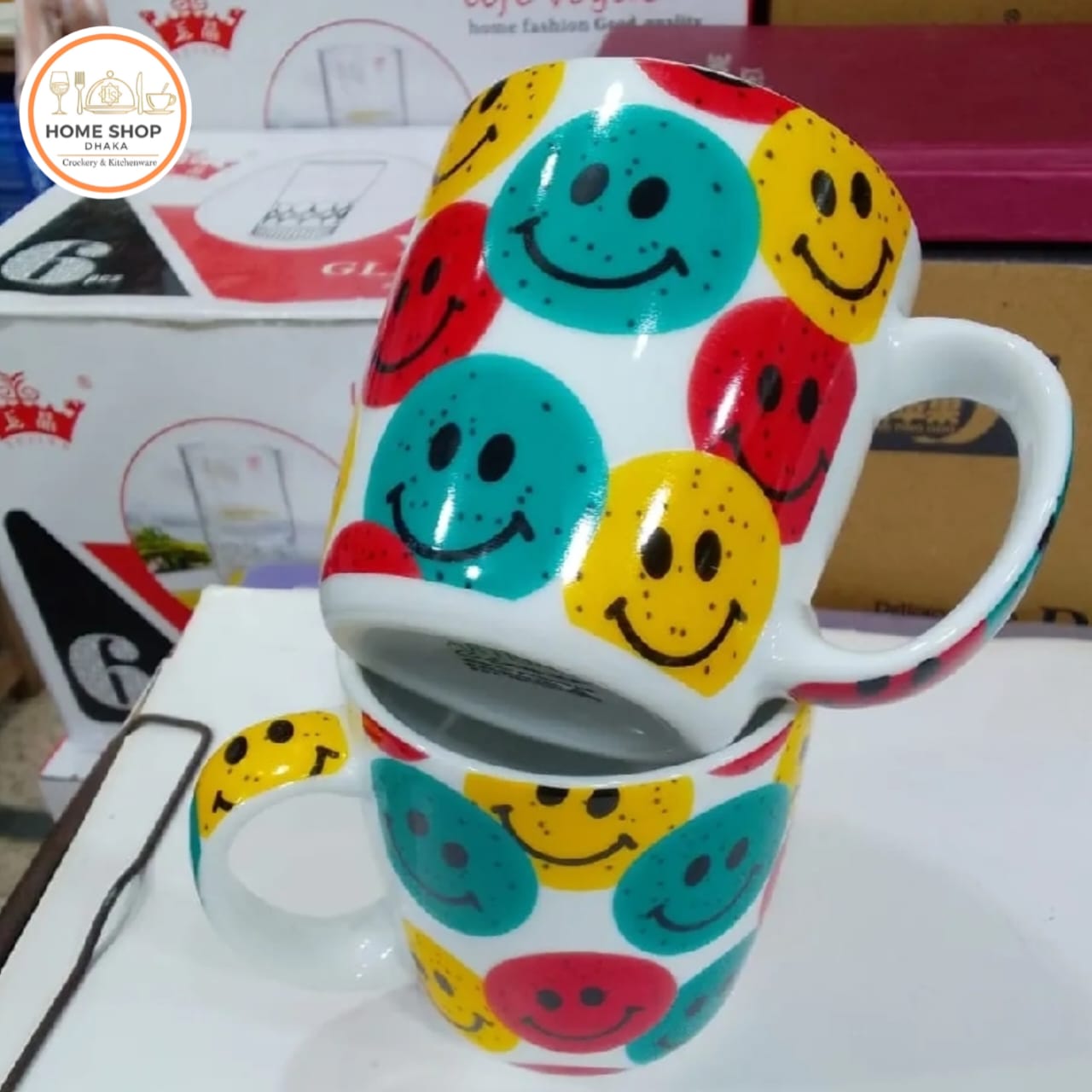 ARTBUG Smiley Face Glitter Ceramic Coffee Mug (20 CL